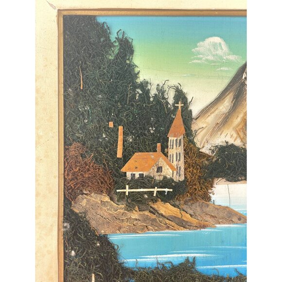 Vintage 1960s artwork, mix media organic 3D painting, bark moss landscape - Picture 4 of 10